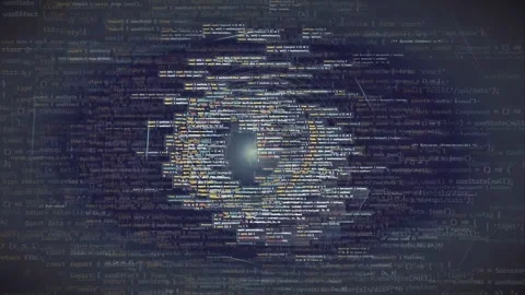 Abstract digital data stream with glowing center and flowing computer code on Stock Footage 339968098