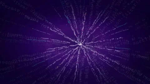 Abstract Digital Data Stream with Glowing Code Lines Moving Fast Through Purple Stock Footage 339972434