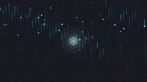 Abstract Digital Data Stream with Glowing Hexagon Element and Falling Blue Stock Footage 340120692