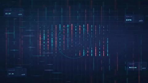 Abstract Digital Data Stream with Glowing Blue and Red Binary Code on Dark Stock Footage 340395996