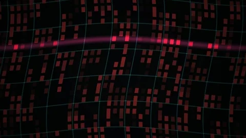 Abstract Digital Data Stream with Glowing Red Particles and Grid Overlay. Stock Footage 341779314