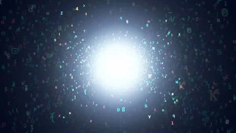Abstract Digital Data Stream with Glowing Central Light and Floating Binary Stock Footage 341814912