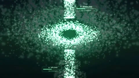 Abstract digital data stream with glowing green particles flowing through a Stock Footage 341824657