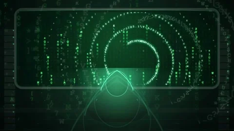 Abstract digital data stream with glowing green binary code and rotating spiral Stock Footage 341827580