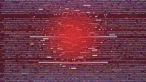 Abstract Digital Data Stream with Glowing Red Center and Scrolling Computer Stock Footage 341827652