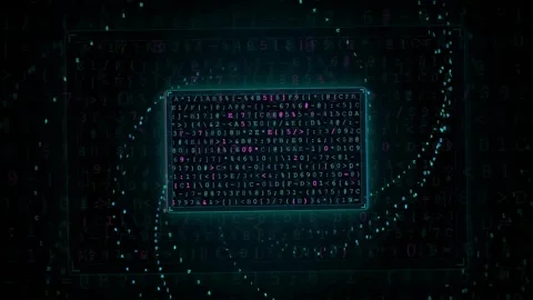 Abstract Digital Data Stream with Glowing Binary Code and Rotating Particle Stock-Footage 341827998