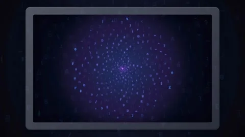 Abstract Digital Data Stream with Glowing Blue Binary Code Spiraling Inside a Stockbeeldmateriaal 341831836