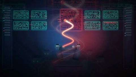Abstract Digital Data Stream with Glowing Red Energy Line and Binary Code 動画素材 341832996