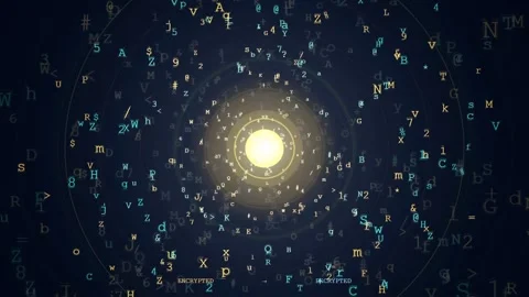 Abstract digital data stream with glowing central light and floating Stock Footage 341834082