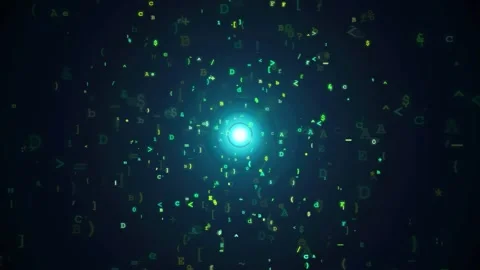 Abstract digital data stream with glowing blue light and floating binary code Video stock 343155430