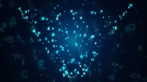 Abstract digital data stream with glowing blue mathematical symbols and numbers Stock Footage 343156417