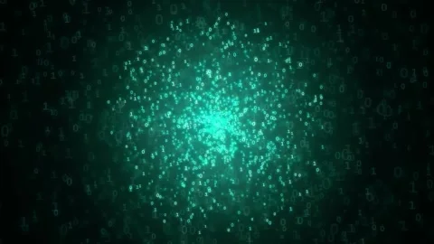 Abstract Digital Data Stream with Glowing Cyan Binary Code Particles Floating Video stock 343160822