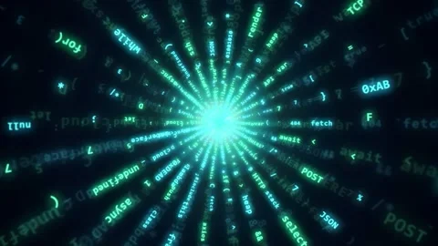 Abstract digital data stream with glowing blue code lines moving fast toward Stock-Footage 343160823