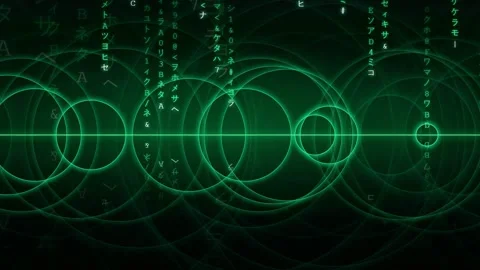 Abstract digital data stream with glowing green circles and falling matrix code Vidéo 343160872