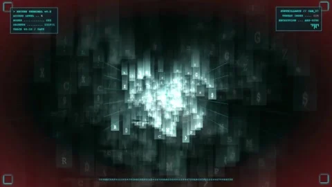 Abstract Digital Data Stream with Glowing Blue Binary Code and Futuristic HUD Stock-Footage 343164453