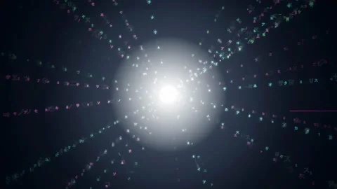 Abstract digital data stream with glowing particles moving towards a central Stock Footage 343168878