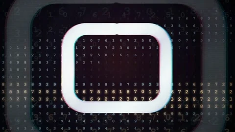 Abstract digital data stream with glowing square frame and scrolling binary Video stock 343171152