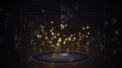 Abstract digital data stream with glowing golden numbers and symbols floating Stock Footage 343172013