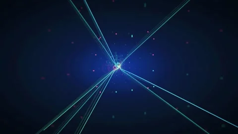 Abstract digital data stream with glowing lines and floating financial symbols Stock Footage 343437895