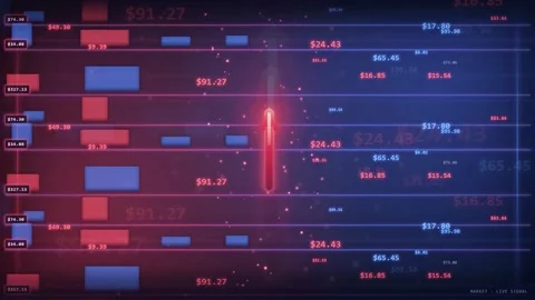 Abstract Digital Data Stream with Glowing Particles and Financial Numbers on Видео 343443442