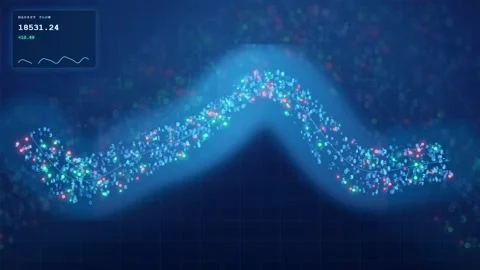 Abstract digital data stream with glowing particles flowing across a blue Stock Footage 343864446