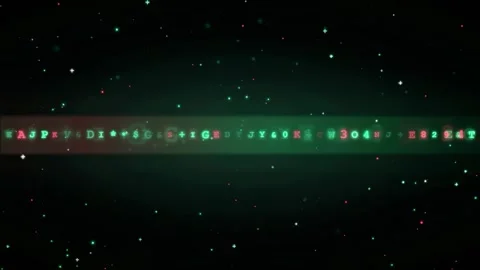 Abstract digital data stream with glowing green characters and particles on a Stock Footage 343871134