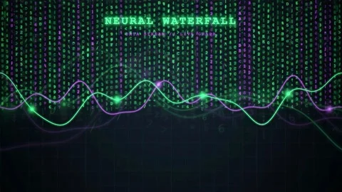 Abstract Digital Data Stream with Glowing Sine Waves and Binary Code Matrix 스톡 동영상 343871366