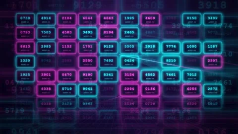 Abstract Digital Data Stream with Glowing Neon Numbers and Cyber Security 库存影片 343874080
