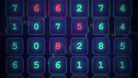 Abstract digital data stream with glowing neon numbers and financial chart Stock Footage 344774438