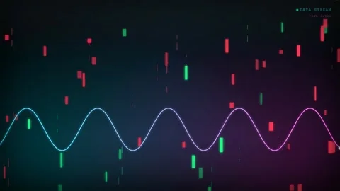 Abstract Digital Data Stream with Glowing Sine Wave and Floating Binary Code Vídeos de archivo 344775404