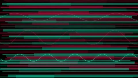 Abstract digital data stream with glowing red and teal lines on a dark Stock Footage 345753852
