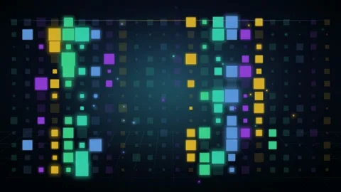 Abstract digital data stream with glowing colorful pixels moving on a dark Stock Footage 346203213