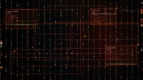 Abstract Digital Data Stream with Glowing Grid Lines and Changing Colors for Stock Footage 346211247