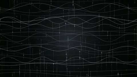 Abstract digital data stream with glowing white wave lines and particles on Stock Footage 346212901