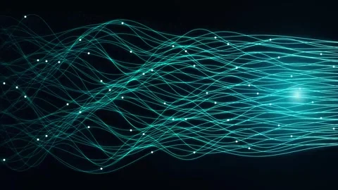 Abstract digital data stream of glowing blue fibers moving in a futuristic .. Stock Footage 346989003