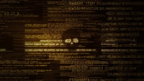 Abstract digital data stream with glowing golden code and binary information Stock Footage 347560035