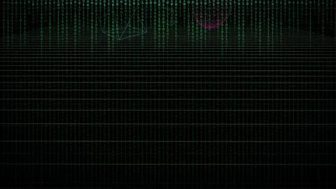 Abstract Digital Data Stream with Green Binary Code and Glowing Geometric Stock Footage 336775329