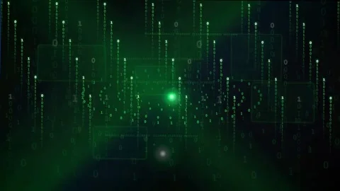 Abstract Digital Data Stream with Green Binary Code and Futuristic HUD Stock Footage 339318860