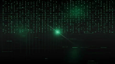 Abstract digital data stream with green binary code and glowing light particles Stock Footage 339319056