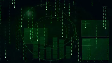 Abstract digital data stream with green binary code and futuristic hud Stock Footage 339324171