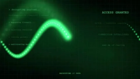 Abstract Digital Data Stream with Green Glowing Sine Wave and Computer Code Stock-Footage 343154032