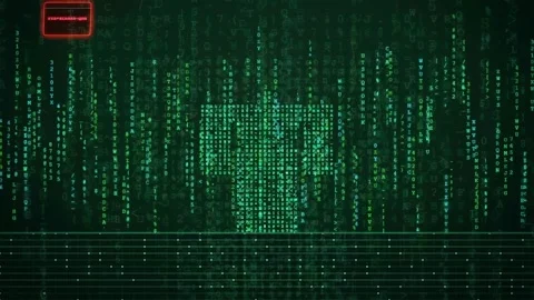 Abstract digital data stream with green binary code and electric energy pulses Stock-Footage 343159086