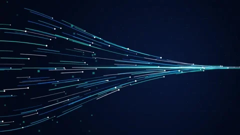 Abstract digital data stream lines flowing into central point on dark blue .. Stock Footage 342153243