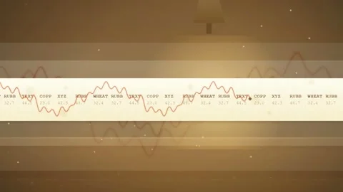 Abstract Digital Data Stream with Moving Waveform and Financial Text on Golden Stock Footage 343874092