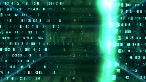 Abstract Digital Data Stream With Numerical Codes and Holographic Glow Видео 300349822