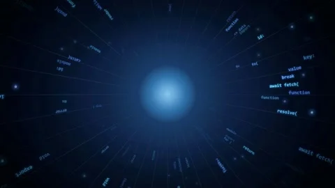 Abstract digital data stream with programming code flying towards a bright Vídeos de archivo 341822667