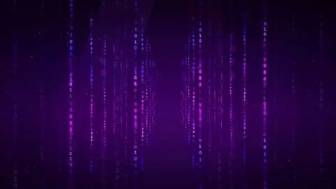 Abstract Digital Data Stream with Purple Binary Code Falling on Dark Stock Footage 339321127