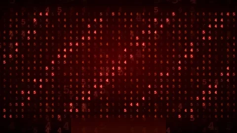 Abstract Digital Data Stream with Red Glowing Binary Numbers and Matrix Code on Stock Footage 336773495