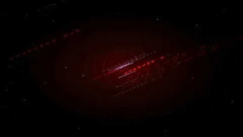 Abstract Digital Data Stream with Red Binary Code and Glowing Particles on Stock Footage 336774881