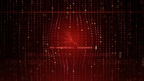 Abstract digital data stream with red glowing light and falling binary code for Stock-Footage 343162243